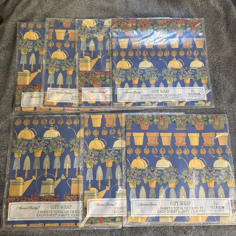 Vtg American Greetings Gift Wrap Lot 7 Sealed Wrapping Paper All Occasions NOS